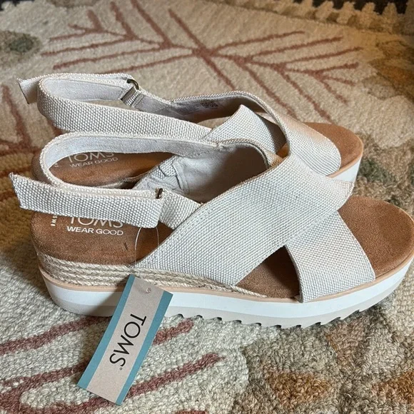 Toms Diana Crossover comfy chunky wedge espadrille Sandals neutral 8 NWT - Picture 13 of 13